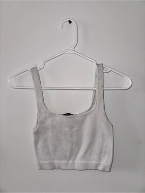 Zara White Ribbed Crop Tank